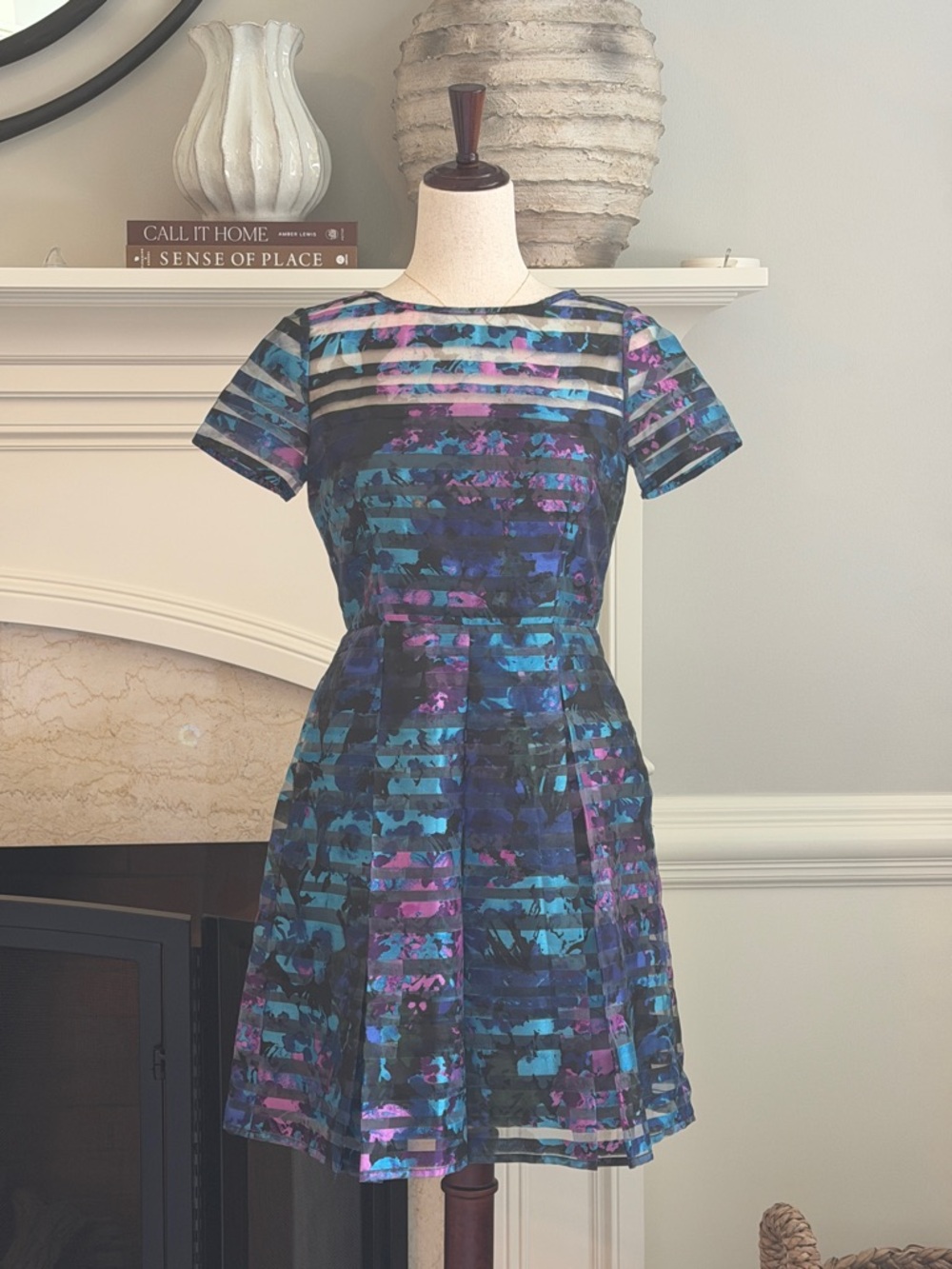 Tahari Fit & Flare Short Sleeve Midi Dress